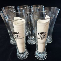 1988 Olympic 22K Gold Calgary Torch Pilsner (8) Glasses 12oz
