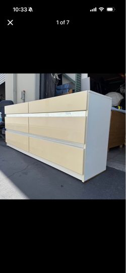 Vintage Millennium Furniture Mid Century Modern Glossy Cream/White 6 Drawer Dresser
