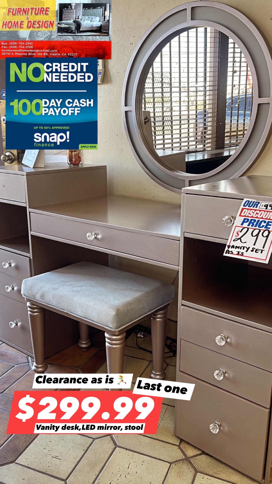 Vanity Desk , Mirror , Stool