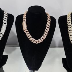 25 mm 22 y 24 Inch Cubana Endiamantada  Enchapada en Plata S925,Oro Rosa 14k y Oro 14k 