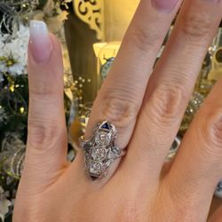 18K Gold Art Deco Ring With Natural Diamonds And Sap