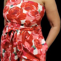 Red Floral Jumpsuit Romper By New York & Company,  Size M 