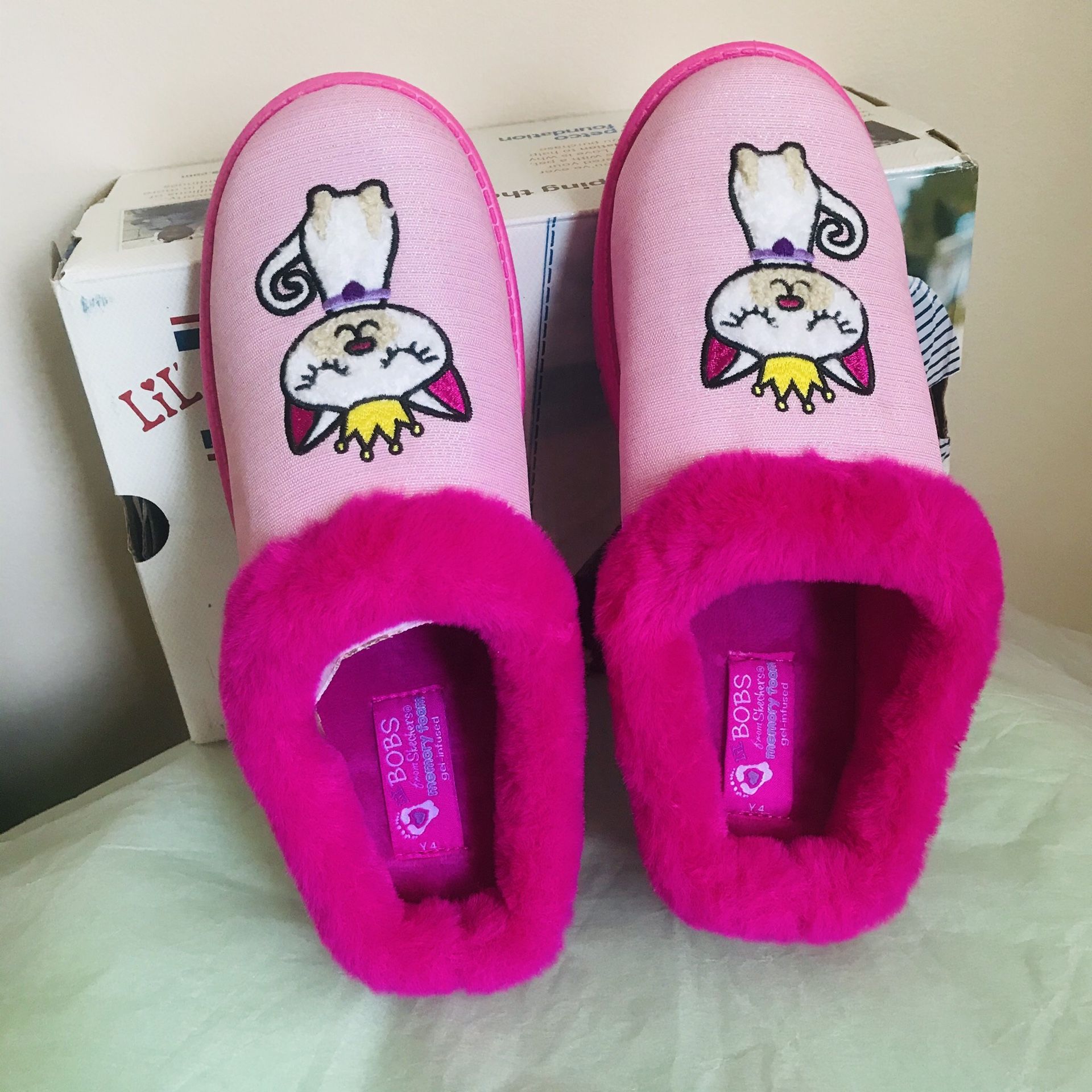 New Skechers Lil BOBS Sleepy Slides Princess Whiskers Girl Size 4