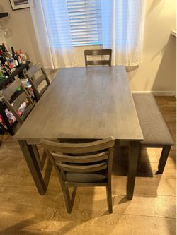 🍽️ Gray Dining Table Set — Table, 4 Chairs & Bench