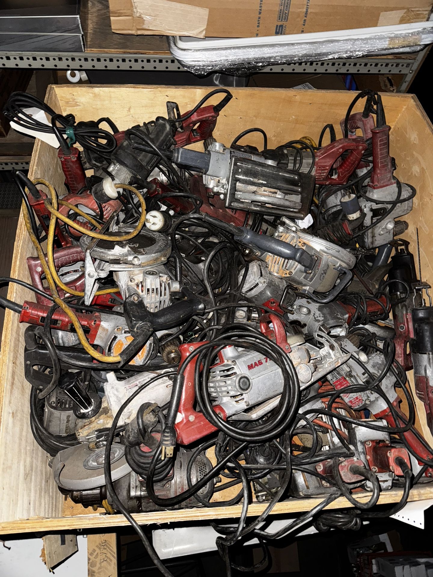 Lot of 90-Milwaukee Hole Hawg’s, Sawzalls,  Band Saws, Skil Saws, Grinders, Etc.