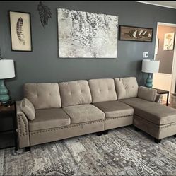 HONBAY Velvet Convertible Sectional Sofa L Shaped Couch with Storage Ottoman Reversible Sectional Couch Sofa for Small Space,Light Grey