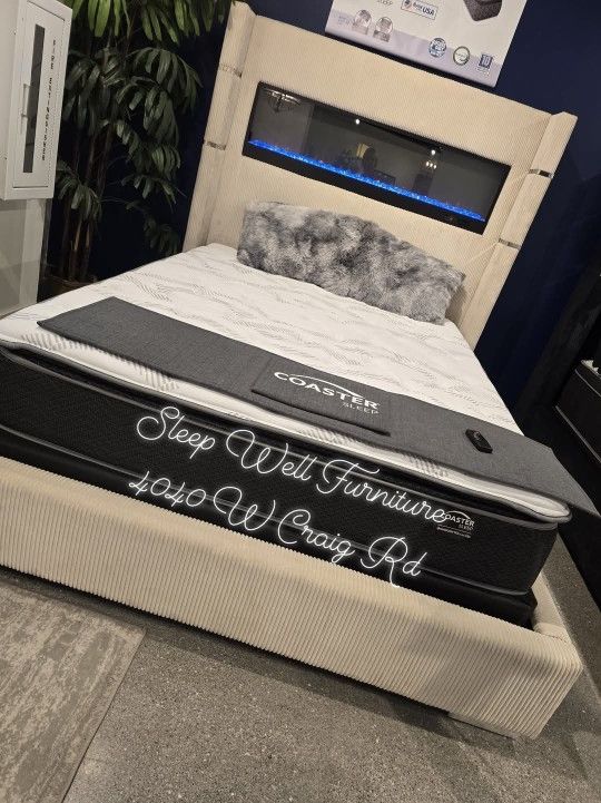 🙋♂️ Queen Light Up Fireplace-Bed-frame👉 -Furniture💲SALE