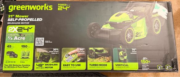Greenworks POWERALL 2x24V 21" Self-Propelled Mower with (2) 5.0Ah Batteries and Charger