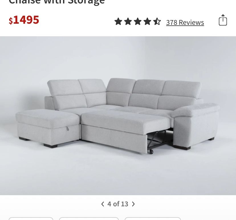 Living Spaces Grey Sleeper Sofa
