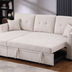 New! Ivory Sectional Sofa Bed, Sectional, Couch, Sofa, Sleeper Sofa, Sofabed, Sofa Bed,  Sectionals, ivory Sofa, beige Couch, ivory Sectional Dimensio
