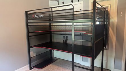 Twin bunk bed with desk under