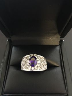 Premier Designs lab created Sapphire and Crystal Sterling silver ring