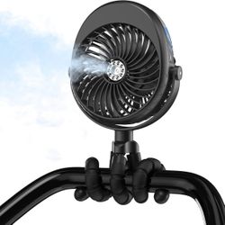NEW Misting Baby Stroller Fan, Clip on Misting Fan with 270° & 360° Pivoting
