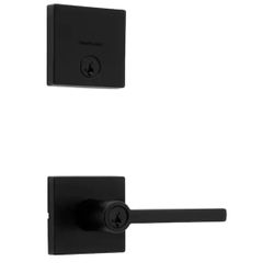Kwikset Halifax Matte Black Entry Door Handle with Single Cylinder Deadbolt Combo Pack featuring SmartKey Security