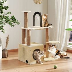 Cat Tree with Scratching Posts, Cat Condo Perch, Hammock and Spacious Cave