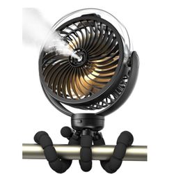 Misting Stroller Fan, 6000mAh Battery Operated Portable Fan with Light & 360° Pivoting, Personal Fans with Flexible Tripod for Baby, Office, Travel,Tr