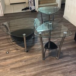 Contemporary Glass & Chrome 3-Piece Table Set – Great Condition