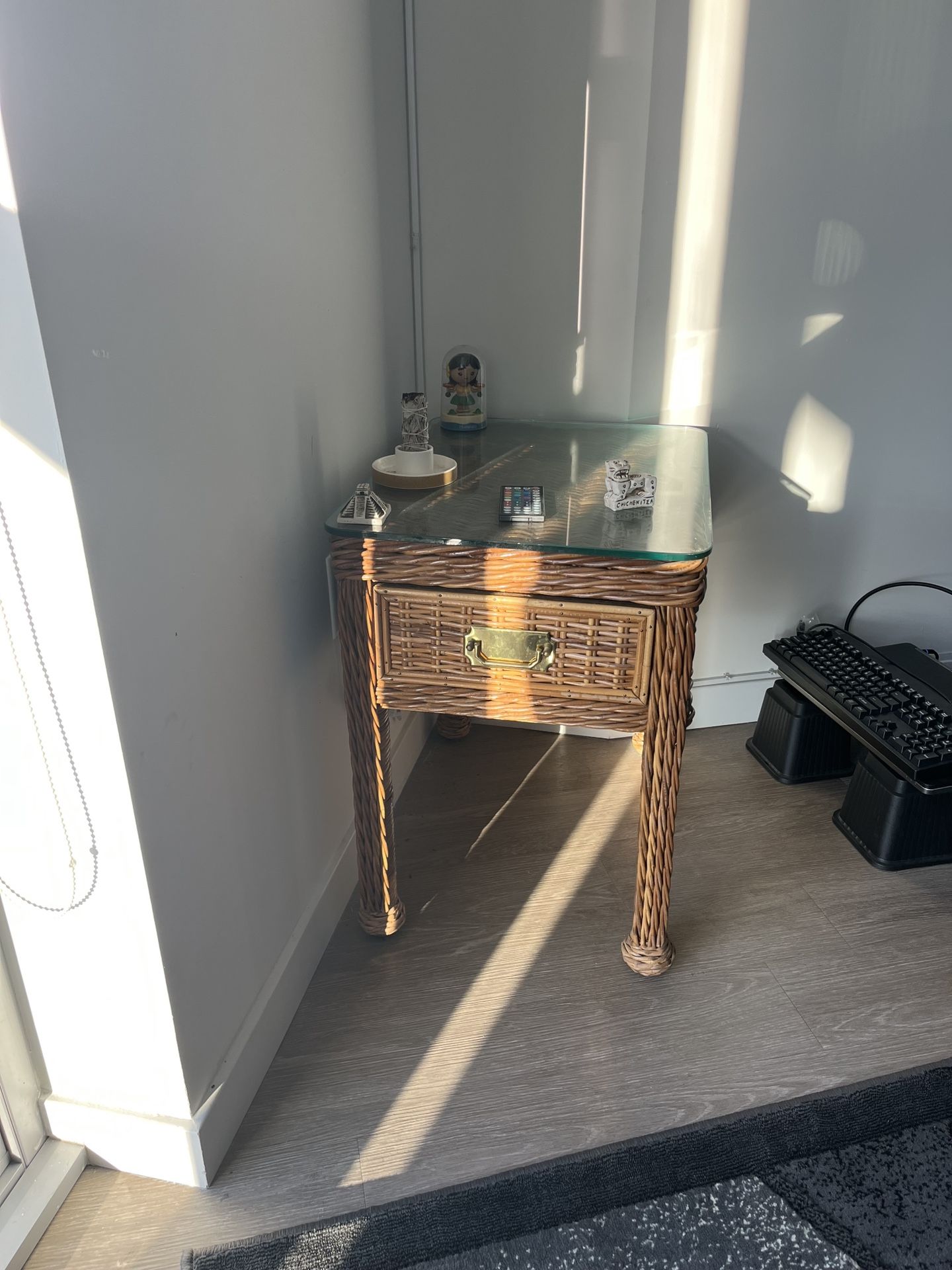 Two Wood Side Table with Drawer, American Retro Sofa End Table