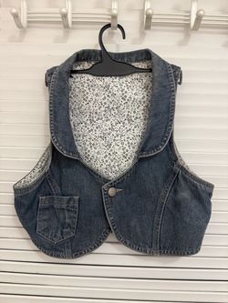 Vintage Cropped Denim Vest with Floral Lining - Blue Jean Waistcoat