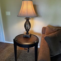 Set of 2 Side Tables – Round & Square, Leather Inlay Top