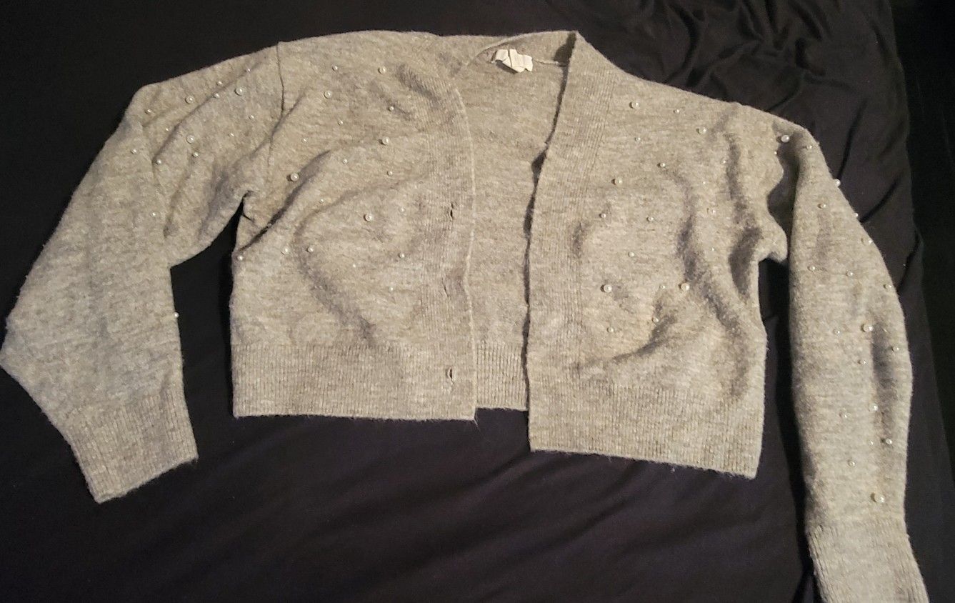 H&M Gray Cardigan with Pearl Details