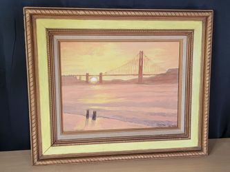 Original Elaine Reynolds Golden Gate Bridge Oil Painting 1976