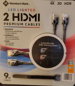 Member's Mark 9FT LED Lighted HDMI Premium Cables, 2 Pack