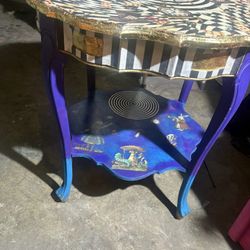 Alice In Wonderland Hand Painted Vintage Accent Table