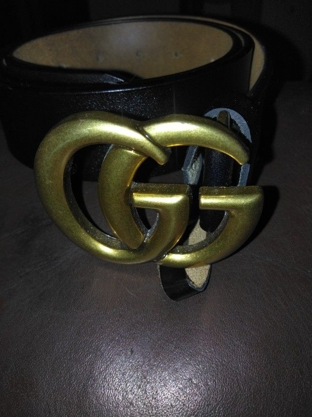Black Leather Belt Gold Gucci Buckle