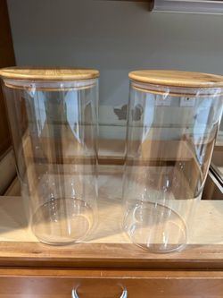Set of 2 Large Glass Storage Jars with Bamboo Lids