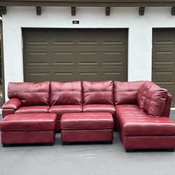 Couch/Sofa Sectional - Red - Leather - Delivery Available 🚛
