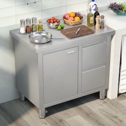 36" W Stainless Steel Work Table with Sliding Door Cabinet