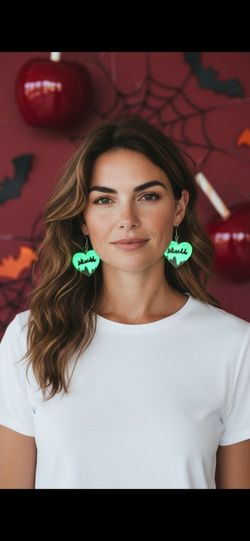 Glow in the Dark Poison Apple Heart Earrings | Spooky Handmade Dangles