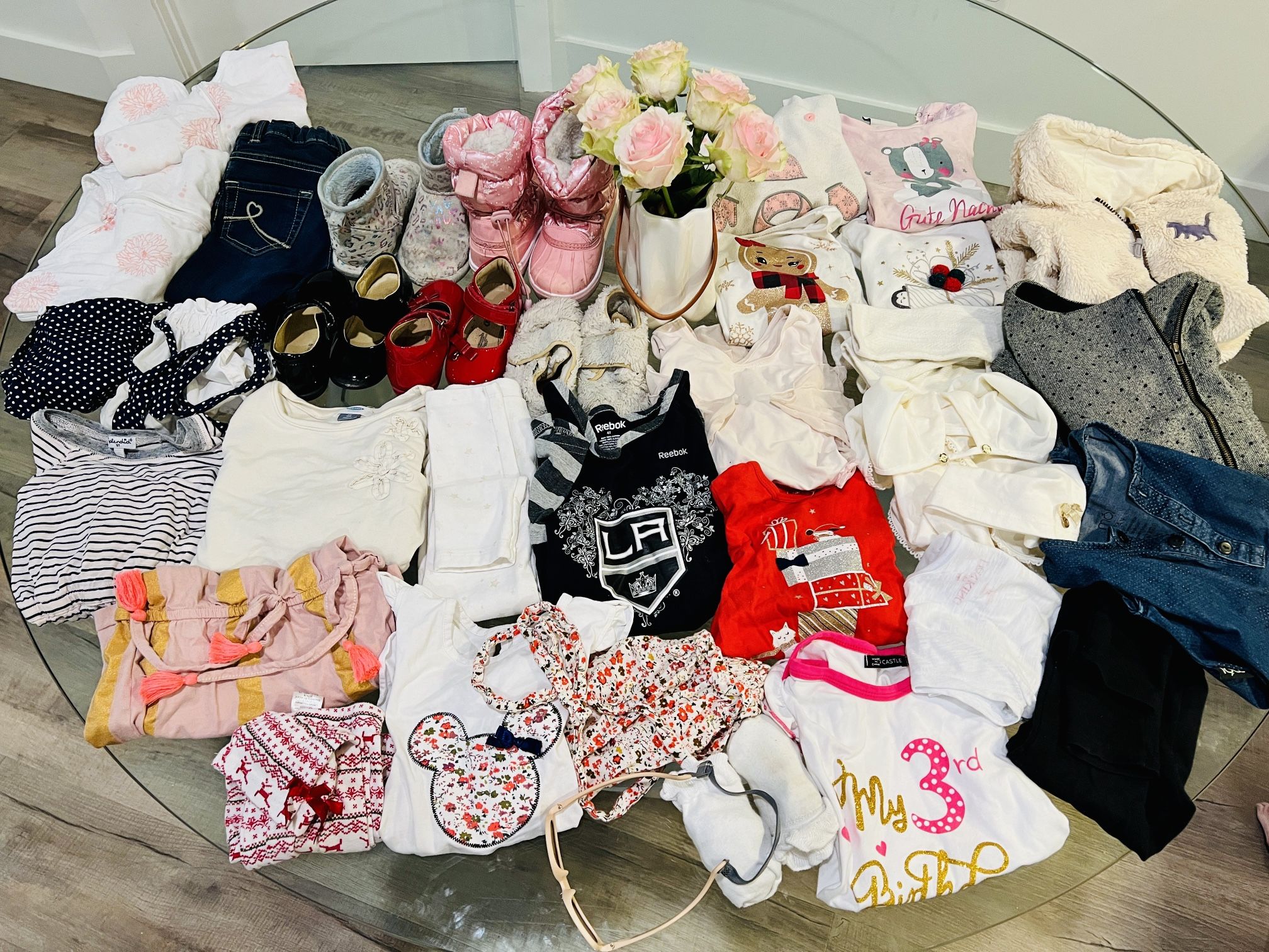 36 piece bundle of girl’s 3T clothing and shoes (7/8/9)