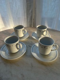 Corelle Normandy Coffee Mugs Set of 4 Blue Red Floral Corning USA
