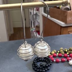 Elegant Silver Wire Wrapped Pearl Earrings