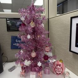Pink Desktop LED 2’ Christmas Tree w/Ornaments