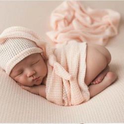 Soft Knit Waffle Bebe Hats + Wraps Set Newborn Photography Props Accessories Bonnet For Baby Boy Girls Shoot Photo Cocoon Studio
