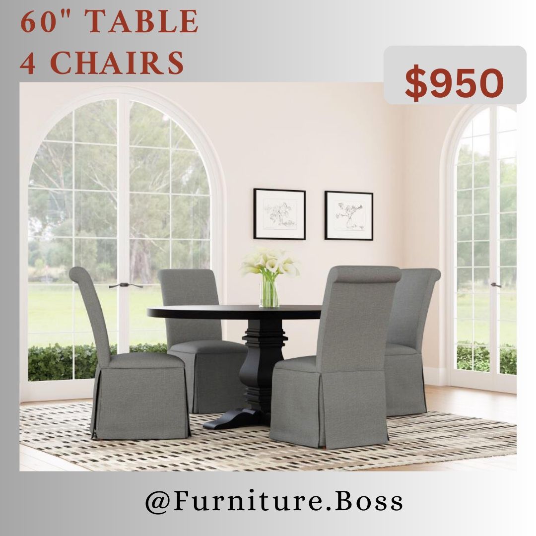 5pc Dining Set - 60” Round Pedestal Table & W Chairs