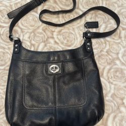 COACH "Penelope" Black Crossbody Bag Leather Purse