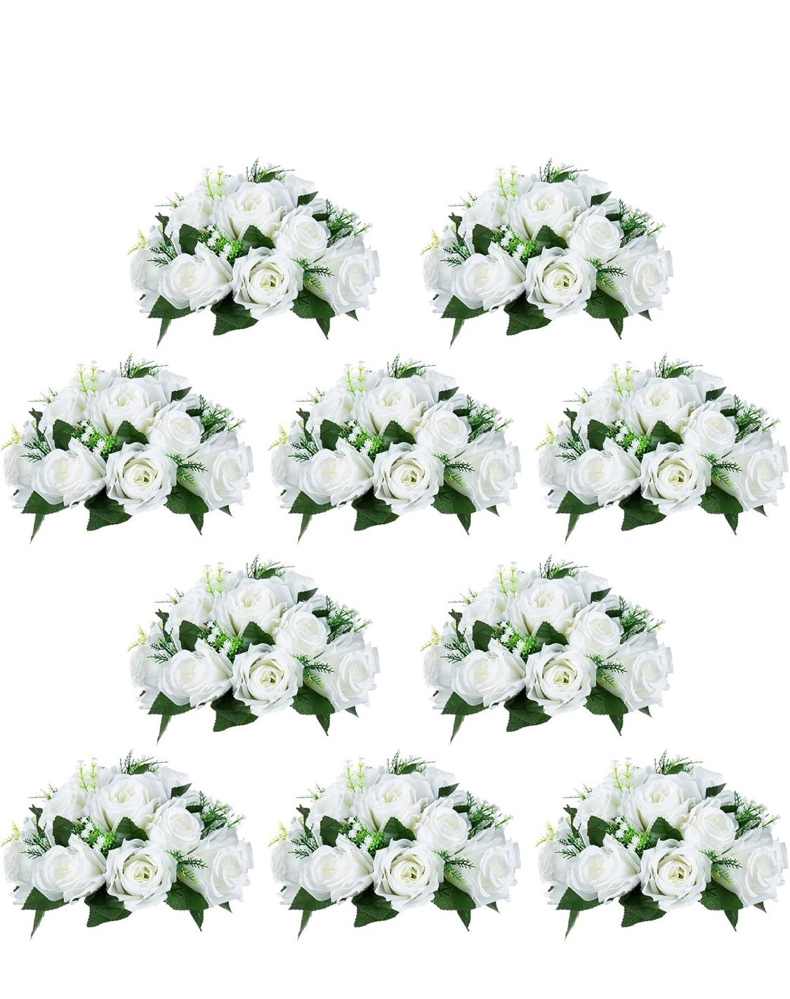 New Never Used NUPTIO Pcs of 10 Fake Flower Ball Arrangement Bouquet,15 Heads Plastic Roses with Base, Suitable for Our Store's Wedding Centerpiece Fl
