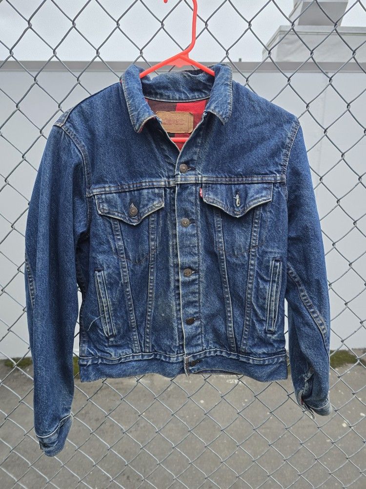 Vintage Denim Levi's Type 3 Trucker Flannel Lined Jacket Size Kids Xl (18)