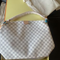 LV Damier Azur Graceful MM Rose Ballerine Bag 