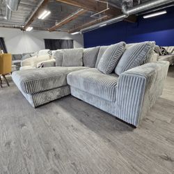Retails 1.4k - Ashley 2-Piece Gray Corduroy Sectional Sofa - LEFT CHAISE - Like New!