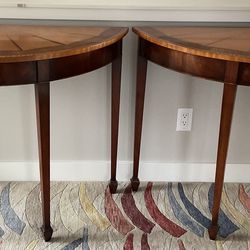 Vintage Sheraton Style Demi Lune Console Tables - Pair Only