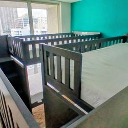 Two Brand New Gray Bunk Beds w/ Storage Stairs – Perfect for Kids or Adults!