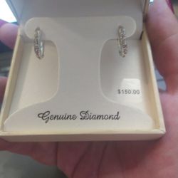 10K White Gold Diamond Accent Hinged Hoop Earrings