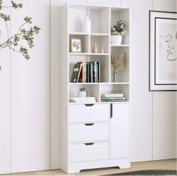 White Bookcase with Drawers and Cabinet