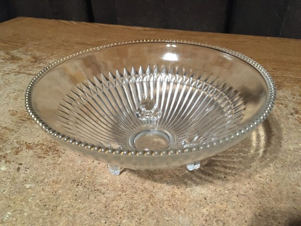 Vintage Crystal Glass Footed Bowl With A Gold Beaded 6"