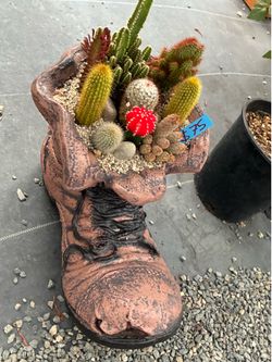 18” cement boot with cactus $65